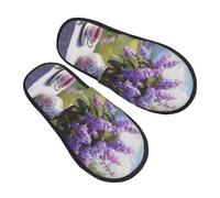 Motif De Peinture Panoramique De Théière Lilas Pantoufle Hiver Pantoufles En Peluche Respirantes Chausson Pour Extérieur Intérieur Femme L