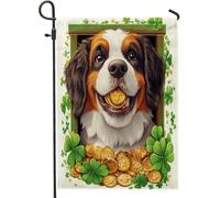 Motif De Pièces D'Or Amusantes Pour La Saint-Patrick Avec Un Saint-Bernard Drapeau De Festival Décoratif Drapeau De Cour Double Face Drapeaux De Jardin Pour Extérieure Intérieure 30X45Cm