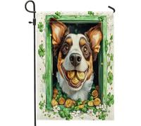 Motif De Pièces Dorées Amusantes Pour La Saint-Patrick Avec Un Chien Breton Drapeau De Jardin Double Face Drapeau Décoratif Drapeaux Pour Plage Vacances Extérieure 30X45Cm