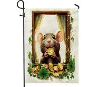 Motif De Pièces Dorées Amusantes Pour La Saint-Patrick : Rat Et Souris Drapeau De Cour Double Face Drapeau De Festival Durable Drapeaux De Maison Pour Ferme Dortoirs Vacances 30X45Cm