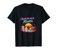 Motif de Planche de Surf Miami Retro Neon Beach Sunset Flamingo T-Shirt