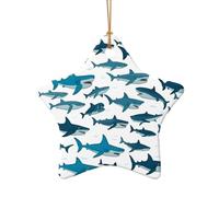 Motif de requin avec différents gestes imprimés, décoration de Noël en céramique à suspendre en forme d'étoile en forme de cœur pour Noël