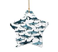 Motif de requin avec différents gestes imprimés, décoration de Noël en céramique à suspendre en forme d'étoile en forme de cœur pour Noël
