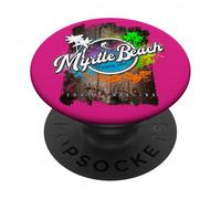 Motif de Surf rétro au Coucher du Soleil à Myrtle Beach en Caroline du Sud PopSockets PopGrip Adhésif