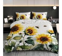 Motif de Tournesol Botanique Doux et Confortable Housse de Couette 3 Pièces 200x200 cm Aquarelle Sets de Housse Couette en Microfibre Convient aux Enfants et Aux Adultes Décoration de Chambre