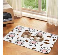 Motif de Vache Mignon,Tapis d'alimentation pour Animaux de Compagnie, Sets de Table en Cuir PU pour Chats et Chiens,40x60cm