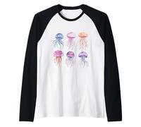 Motif de Vie Aquatique en Forme de méduses aquarelles Manche Raglan