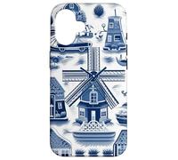 Motif Delft, moulins à Vent des Pays-Bas, Culture hollandaise Coque pour iPhone 16