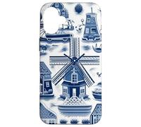 Motif Delft, moulins à Vent des Pays-Bas, Culture hollandaise Coque pour iPhone 16 Plus