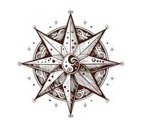 motif d'étoile mandala complexe avec centre yin yang Stickers muraux en vinyle 54.6x54.7cm Fourni avec un kit de film de transfert Café