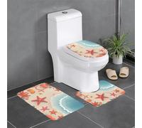 Motif D'Étoiles De Mer Et De Coraux sur La Plage Lot De 3 Tapis Bain Décoratif Tapis WC Lavable Carpettes De Toilette pour Douche Intérieur Maison