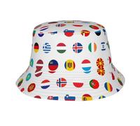 Motif D'Icônes De Drapeaux du Monde Homme Femme Bucket Hat Respirant Bob Léger Chapeaux De Seau pour Jardinier Extérieur Shopping Camping