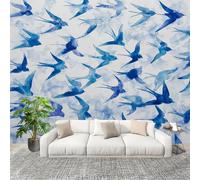 Motif D'Oiseaux Volants à L'Aquarelle Papier Peint Intissé Fresque Murale 400x280 cm Bleu Poster Murale Photo pour Salon, Chambre, Salle à Manger, Effaçable Papier Peint Panoramique