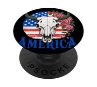 Motif Drapeau américain Taureau crâne Roses PopSockets PopGrip Adhésif