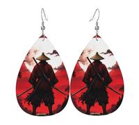 Motif Du Temple De La Lune Ardente Du Samouraï Solitaire Boucle D'Oreille Double Face Boucles D'Oreilles En Cuir Légères Pendantes En Cuir Pour Quotidien Décorations