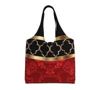 Motif élégant à quatre feuilles rouge, noir et or,Sacs fourre-tout réutilisables, sacs d'épicerie, sac à bandoulière en toile de grande capacité