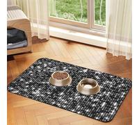 Motif élégant et Scintillant à Paillettes Noires et argentées,Tapis d'alimentation pour Animaux de Compagnie, Sets de Table en Cuir PU pour Chats et Chiens,40x60cm