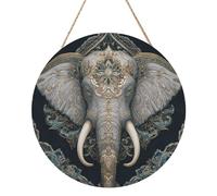 Motif éléphant 1 panneau rond en bois de 30,5 cm à suspendre Plaque rustique rustique Décoration murale avec corde
