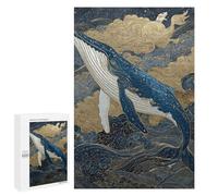 Motif en Vedette : Whale Breaching in Golden Waves, 1000 PCS, Jeu D’Assemblage en Bois, Décoration Intérieure De Saison, avec Une Image Décorative Une Fois Terminé