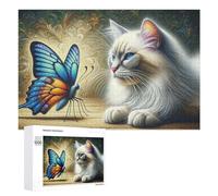 Motif en Vedette : Whispering Wings A Cat's Curious Encounter with Nature's Symphony, 1000 PCS, Casse-tête en Bois pour Adultes, Cadeau pour Les Fêtes De Fin D’année, avec Un Résultat Décoratif