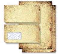 Motif-ensembles de papeterie Antique & Histoire, VIEUX PAPIER 50 feuilles de papier à lettres et 50 enveloppes DIN LONG avec fenêtre | Paper-Media