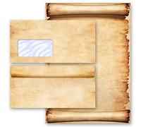 Motif-ensembles de papeterie PARCHEMIN Antique & Histoire Vieux papier Style Ancien 50 feuilles de papier à lettres et 50 enveloppes DIN LONG avec fenêtre | Paper-Media