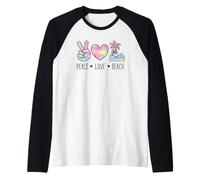 Motif Estival Peace Love Beach en Forme de cœur et de Palmier Pastel Manche Raglan