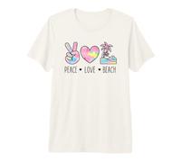 Motif Estival Peace Love Beach en Forme de cœur et de Palmier Pastel T-Shirt Haut de Gamme