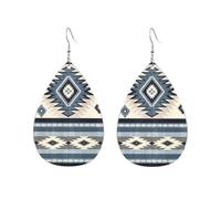 Motif Ethnique Bleu-Gris Du Sud-Ouest Boucles D'Oreilles En Cuir Double Face Boucles D'Oreilles Légères Boucle D'Oreille Pour Femme Quotidien Décorations