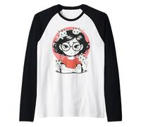 Motif Femme Fille avec Quatre Chats Anime Kawaii Humour Chat Manche Raglan
