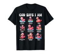 Motif Flamant Rose avec Inscription « God Says I Am » T-Shirt