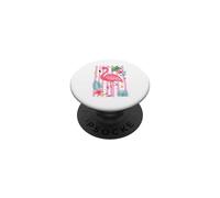 Motif Flamant Rose Tropical été Floral rayé Plage PopSockets PopGrip Adhésif