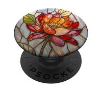 Motif Fleur en Verre teinté avec Art botanique coloré PopSockets PopGrip Adhésif