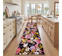Motif Fleur Rose Tapis de Cuisine Long, Fleurs Sauvages Floral Vintage Romantique Tapis Cuisine Devant Evier Antidérapant & Lavable, Descente de Lit, Paillasson Interieur, pour Couloir, 50x240 cm