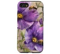 Motif fleur violette avec abeilles autour Coque pour iPhone SE (2020) / 7 / 8