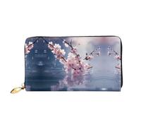 Motif fleurs de cerisier dans l'eau, portefeuille pour femme, portefeuille à longue pochette, porte-cartes de crédit, porte-monnaie de voyage, noir, taille unique, Noir , Taille unique