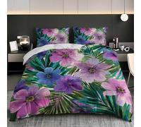 Motif Floral à L'Aquarelle 3D Imprimé Housse de Couette 90x190cm Parure de lit 3 Pièces Violet Ultra Douce Confortable Microfibre Hypoallergique Ensemble de lit pour Adulte et Enfant
