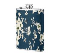 Motif floral blanc,Flasque de poche plate de 8 oz en acier inoxydable 304, idéale pour les activités de plein air.