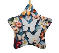 Motif floral blanc Papillons colorés 2 Imprimés en céramique à suspendre Décorations pour sapin de Noël Décorations de fête de Noël