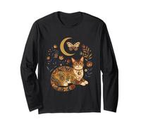 Motif Floral Boho Celestial Abyssinian Cat Moon Manche Longue