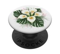 Motif Floral botanique Tropical Blanc PopSockets PopGrip Adhésif