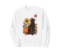 Motif Floral d'automne avec tournesols Citrouille et Chat Noir Sweatshirt