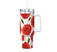 Motif floral des coquelicots,Gobelet isotherme Ice Bully de 40 oz avec poignée, couvercle et paille, en acier inoxydable, pour voiture ou café.