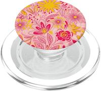 Motif Floral ensoleillé - Fleur Rose Jaune et Motif Soleil Heureux PopSockets PopGrip pour MagSafe