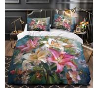 Motif floral et oiseau Housse de Couette 3D Imprimée Microfibre résistante Confortable botanique scandinave Parure de Lit Fermeture Éclair Hypoallergique Respirante for Couple Double（200x200cm）