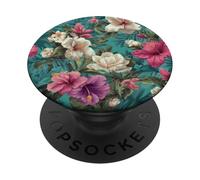 Motif Floral Hibiscus Tropical Bleu Sarcelle Motif botanique PopSockets PopGrip Adhésif