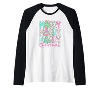 Motif Floral Pastel Merry Christmas Manche Raglan