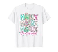 Motif Floral Pastel Merry Christmas T-Shirt
