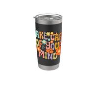 Motif floral rétro « Care For Your Mind » Gobelet isotherme en acier inoxydable double paroi
