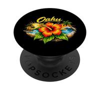 Motif Floral Tropical au Coucher du Soleil sur la Plage d'Oahu à Hawaï PopSockets PopGrip Adhésif